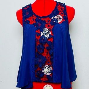 Dark Blue floral lace Pretty Good Top- (EU…